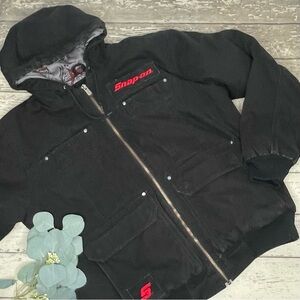 Snap-On Hooded Canvas Zip Up Utility Work Jacket
